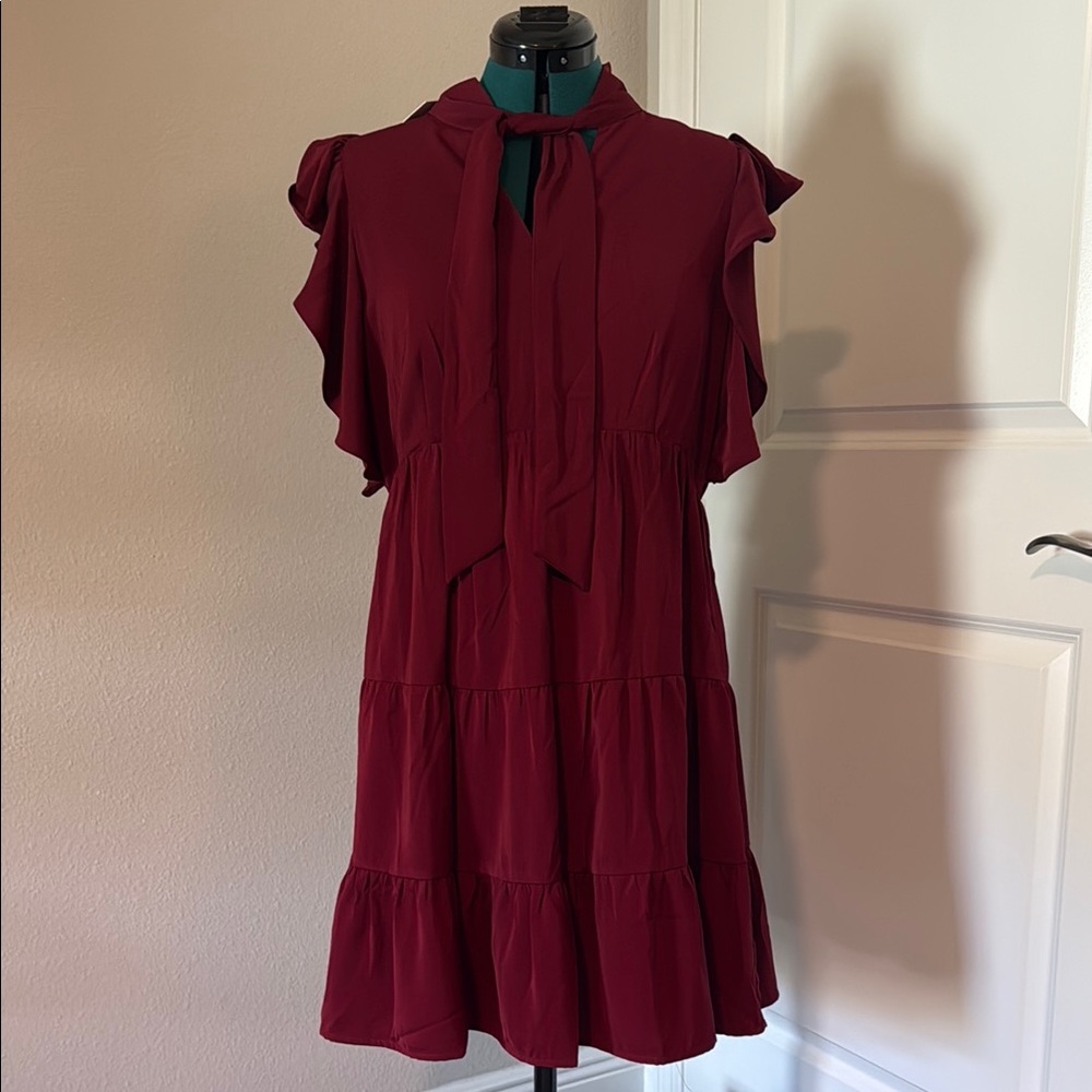 NWT- Sugar Lips- L- Elegant Burgundy Ruffle Dress